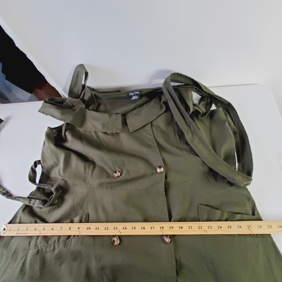 City Chic Linen Cotton Blazer Dress XXL/24 Olive Green Double-breasted Pockets - Picture 11 of 15